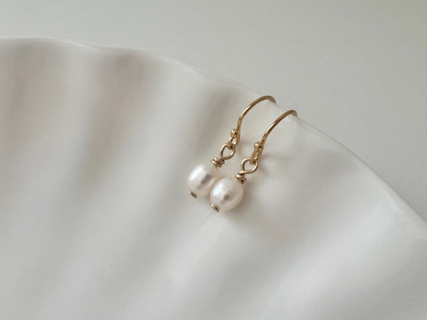 Gold Filled Freshwater Pearl Oval Drop Earrings