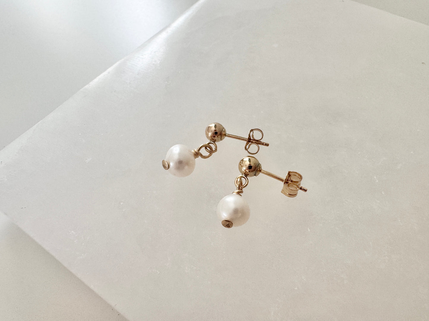 Gold Filled Freshwater Pearl Stud Drop Earrings, Gift for her