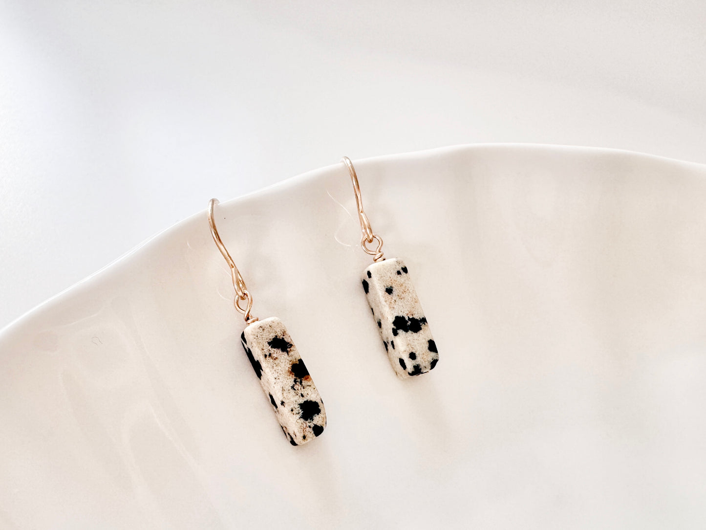 Gold Filled Rectangular Dalmation Jasper Earrings