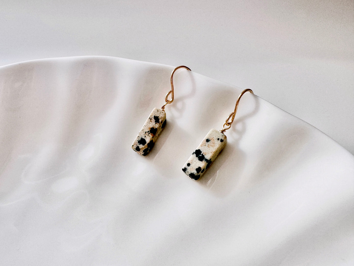 Gold Filled Rectangular Dalmation Jasper Earrings