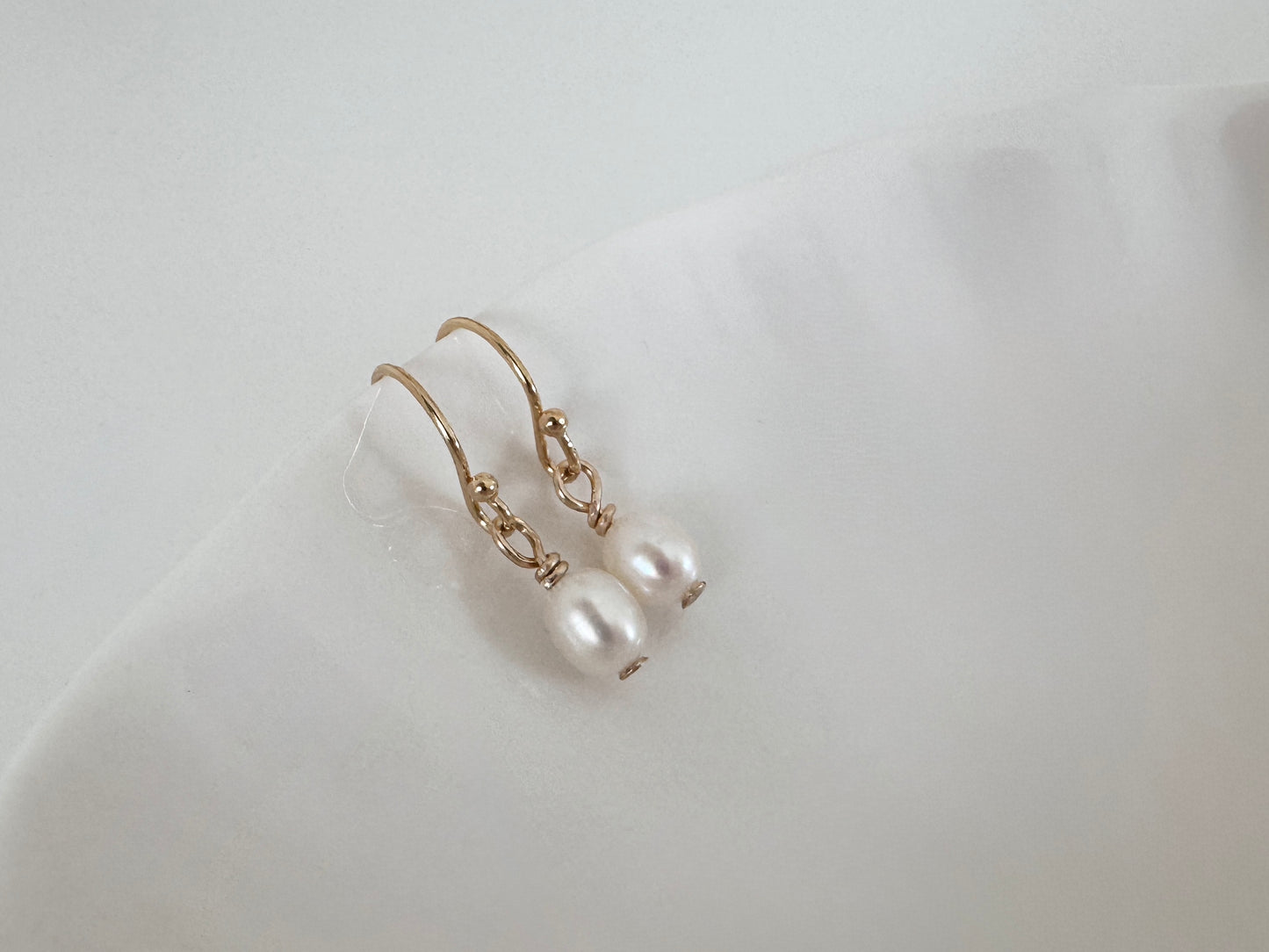 Gold Filled Freshwater Pearl Oval Drop Earrings