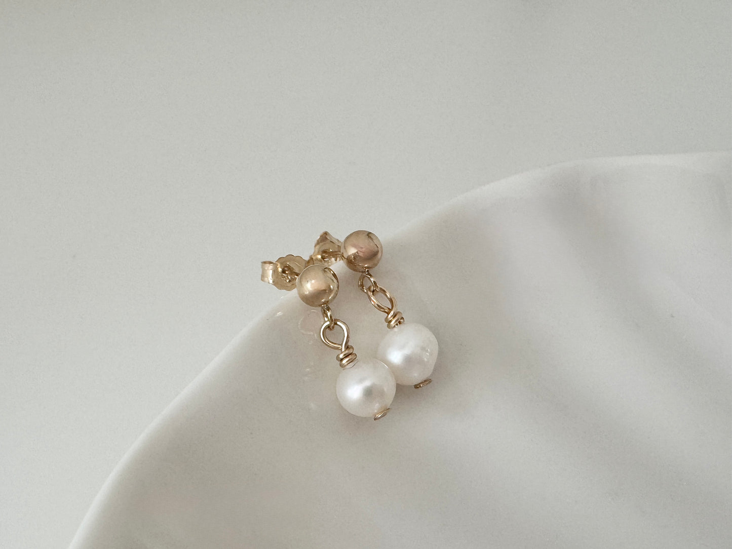 Gold Filled Freshwater Pearl Stud Drop Earrings, Gift for her