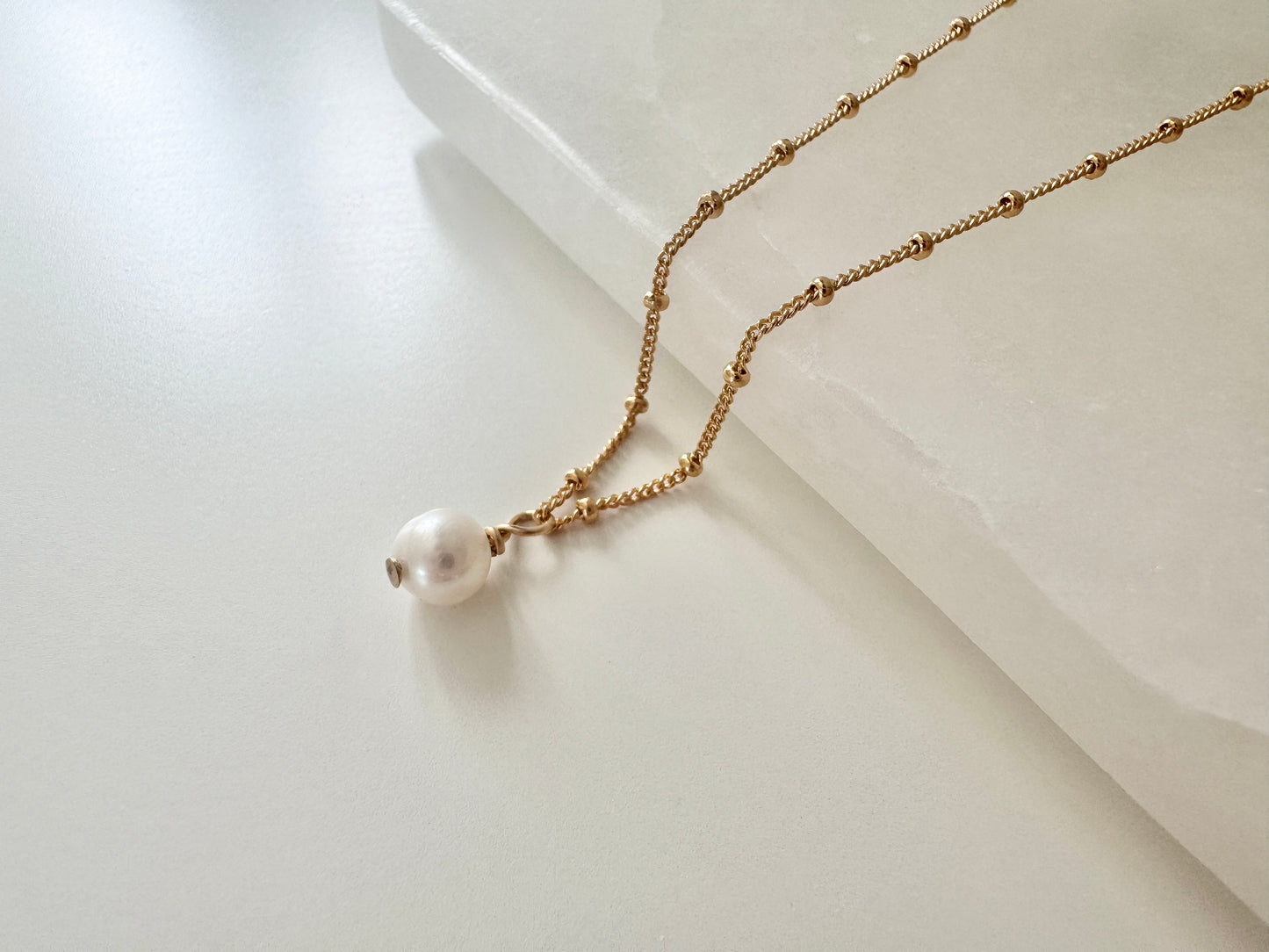 Tiny Pearl Gold Filled Satellite Necklace, Gift for her