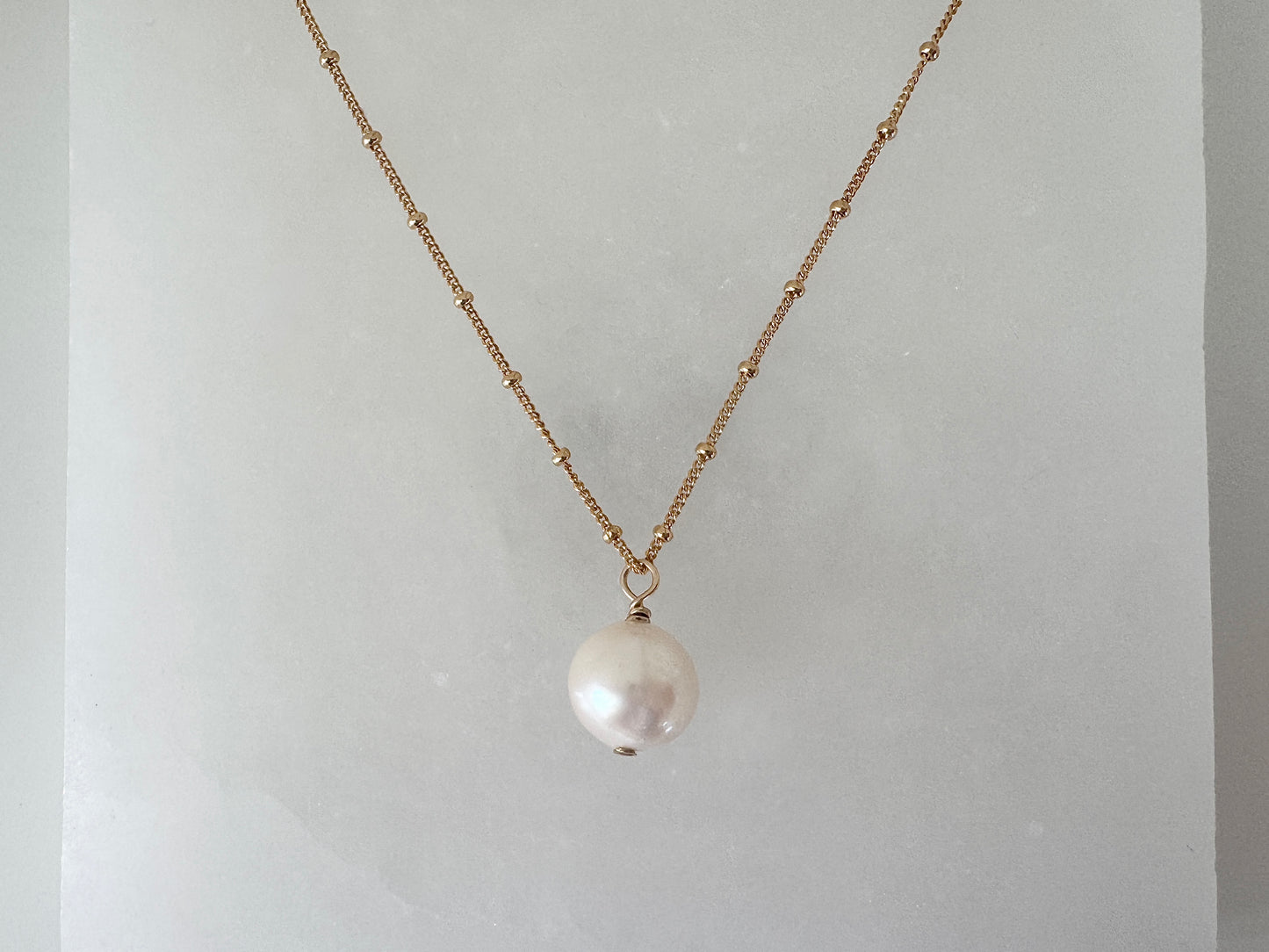 Freshwater Pearl Gold Filled Pendant Necklace on Satellite Chain