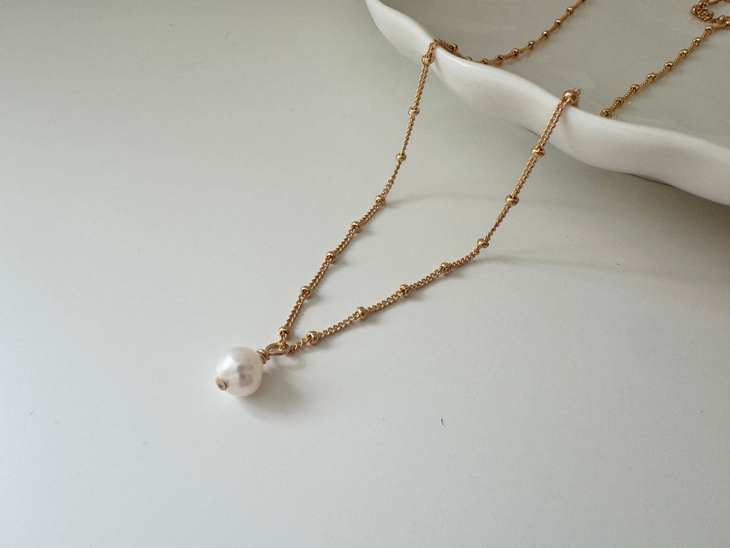 Tiny Pearl Gold Filled Satellite Necklace, Gift for her