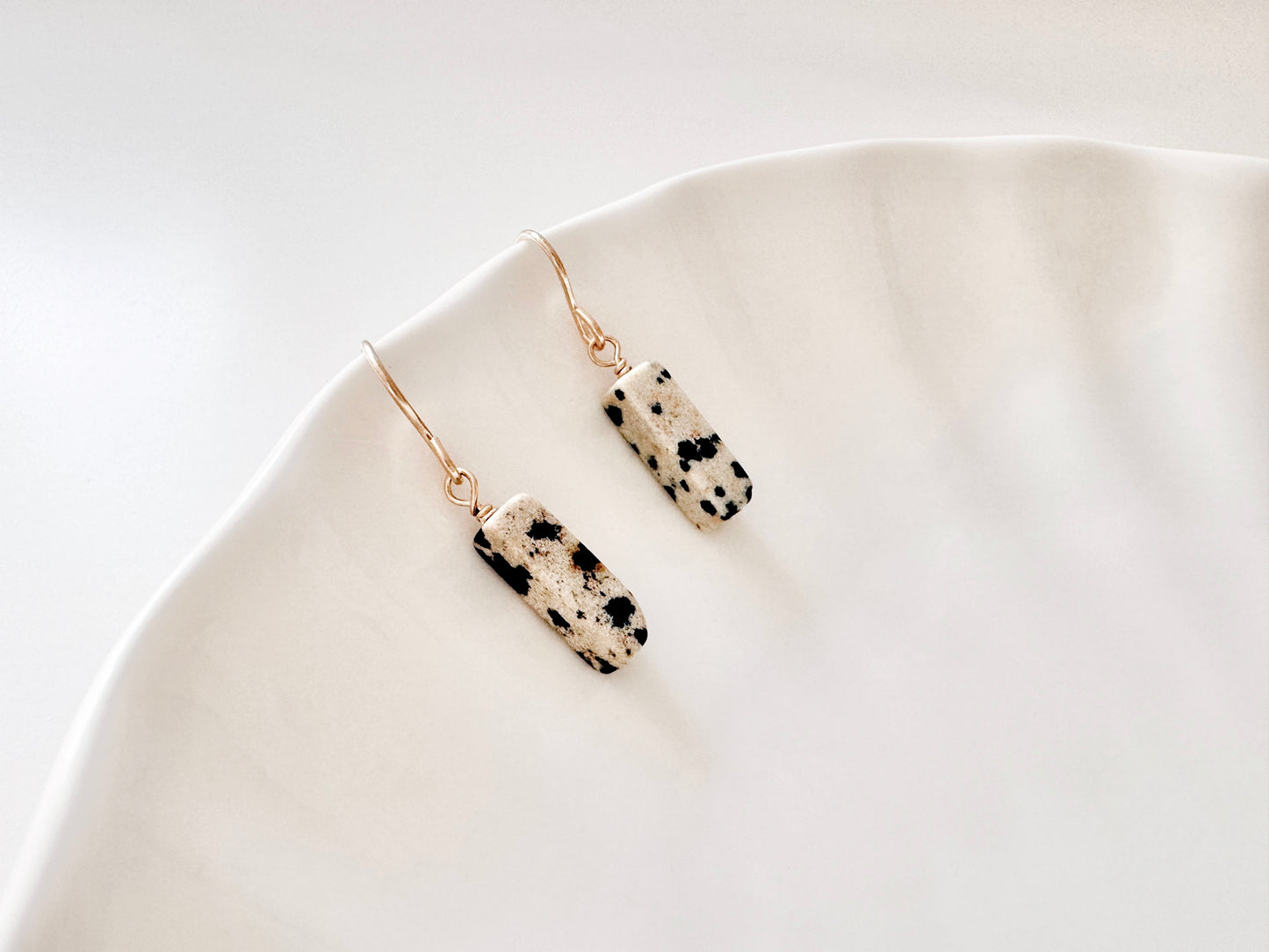 Gold Filled Rectangular Dalmation Jasper Earrings
