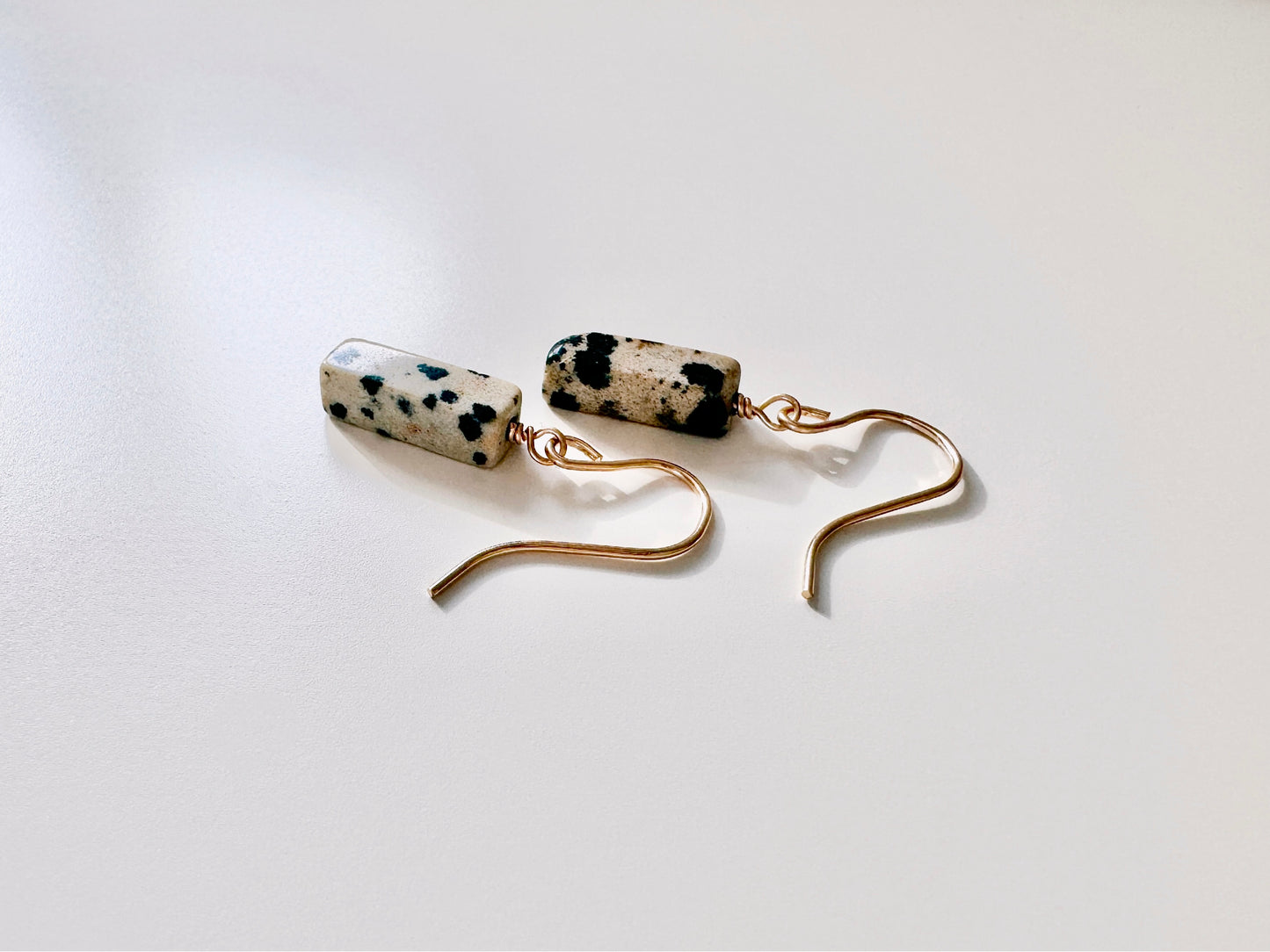 Gold Filled Rectangular Dalmation Jasper Earrings