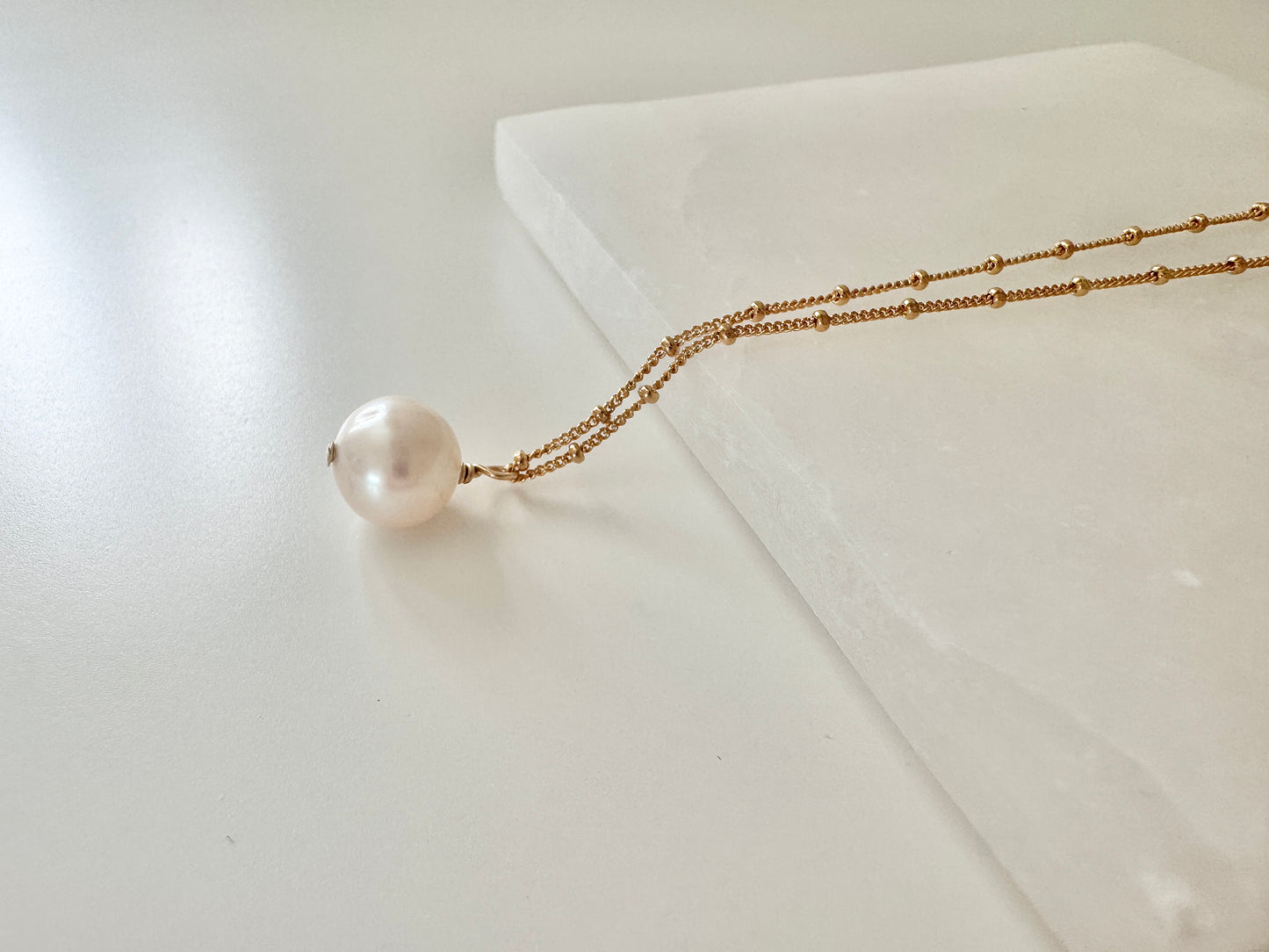 Freshwater Pearl Gold Filled Pendant Necklace on Satellite Chain