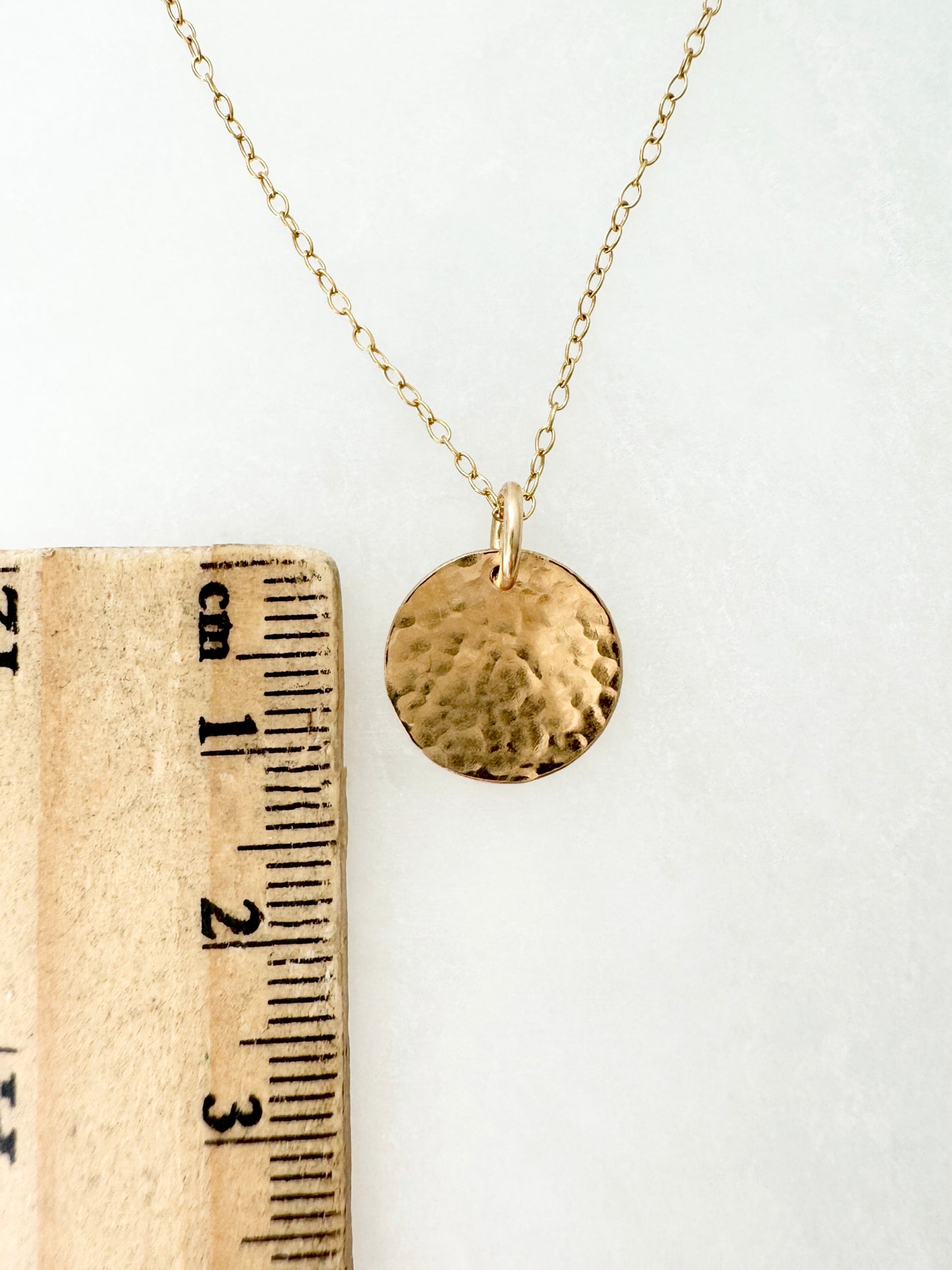 Gold Filled Hammered Disc Pendant Necklace