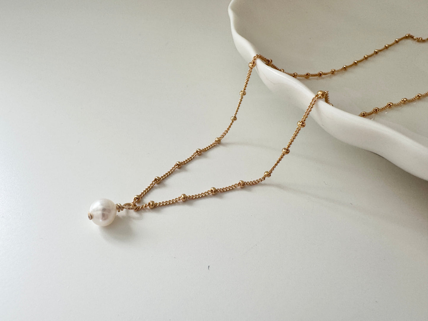 Tiny Pearl Gold Filled Satellite Necklace, Gift for her