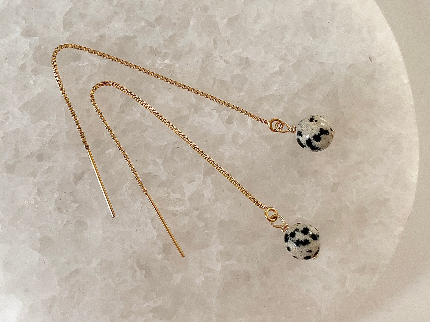 Gold Filled Dalmatian Jasper Threader Earrings