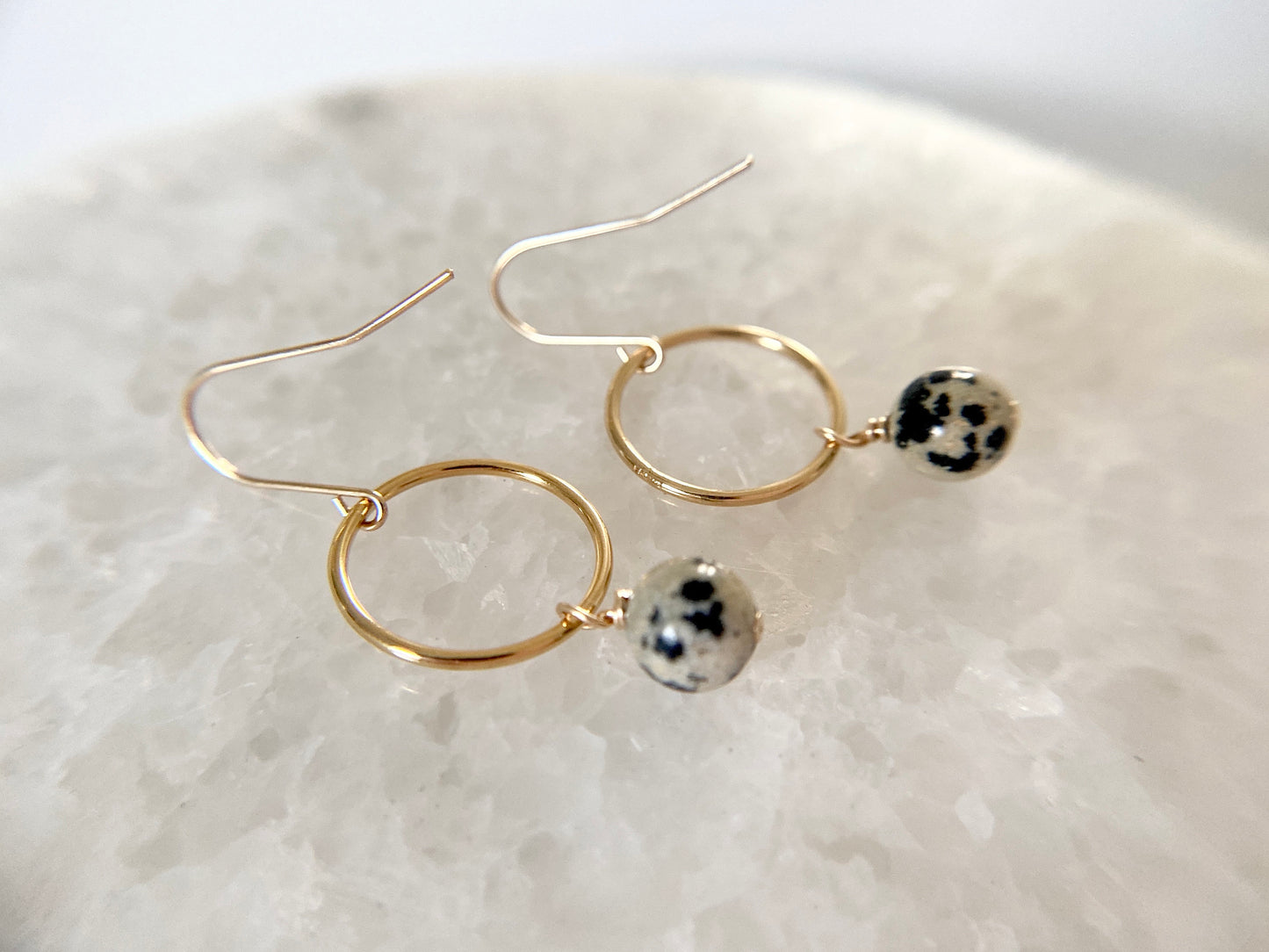 Gold Filled Dalmatian Jasper Hoop Earrings