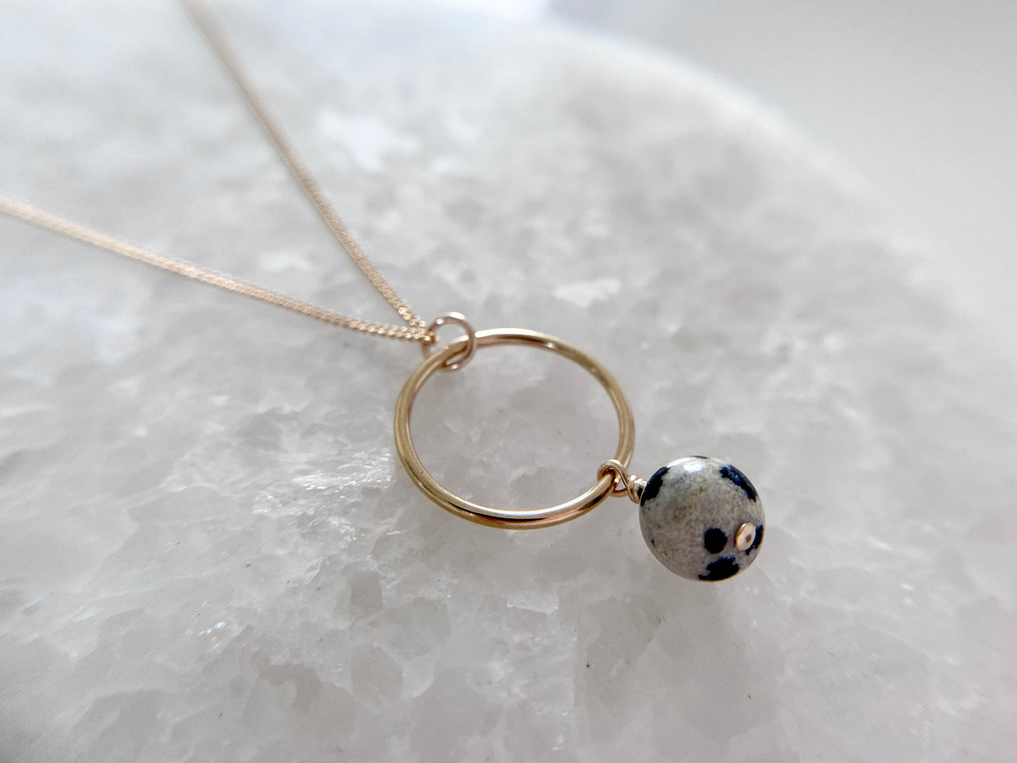 Gold Filled Dalmatian Jasper Circle Necklace