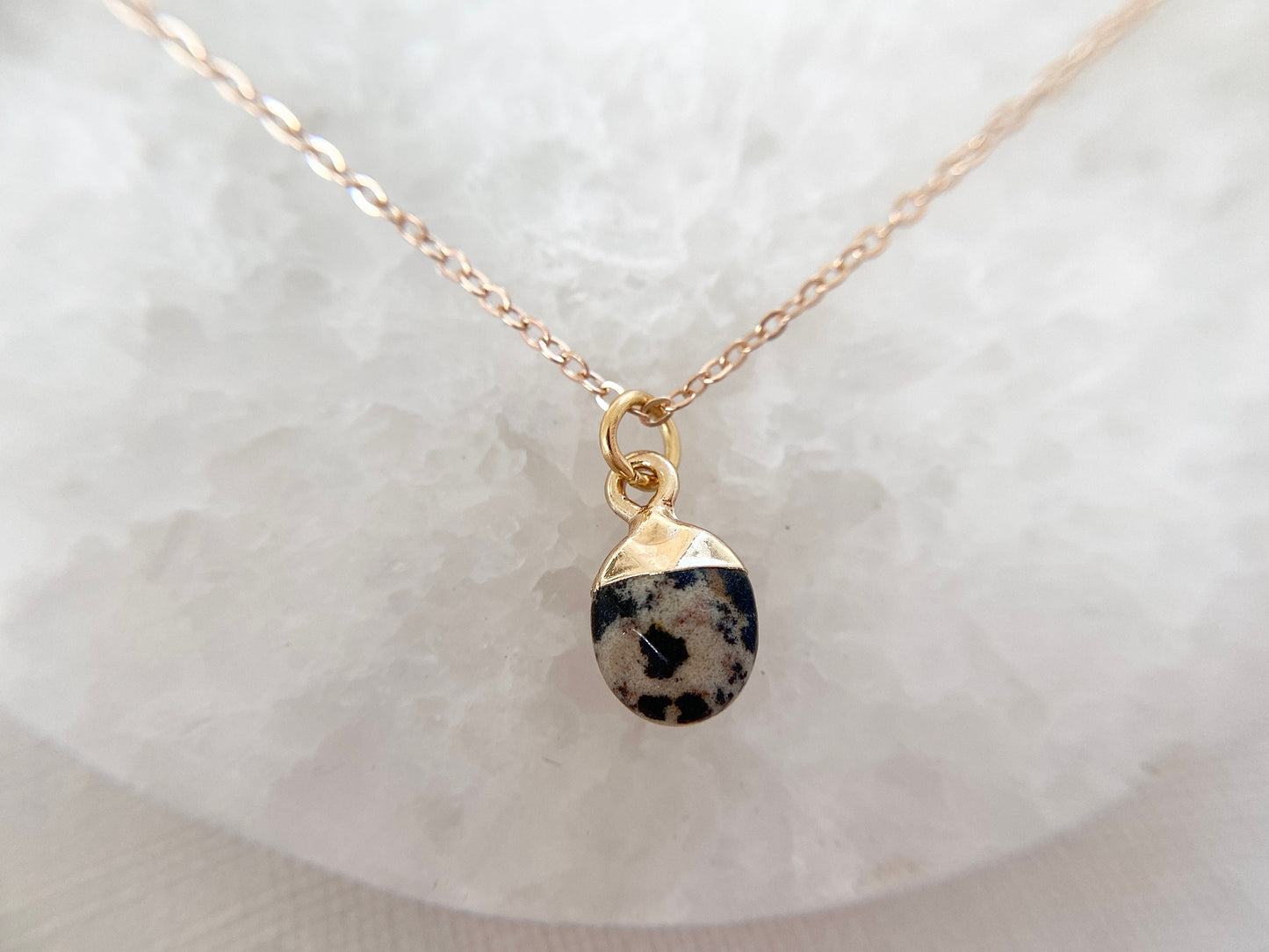 Gold Plated Dalmatian Jasper Oval Pendant Necklace
