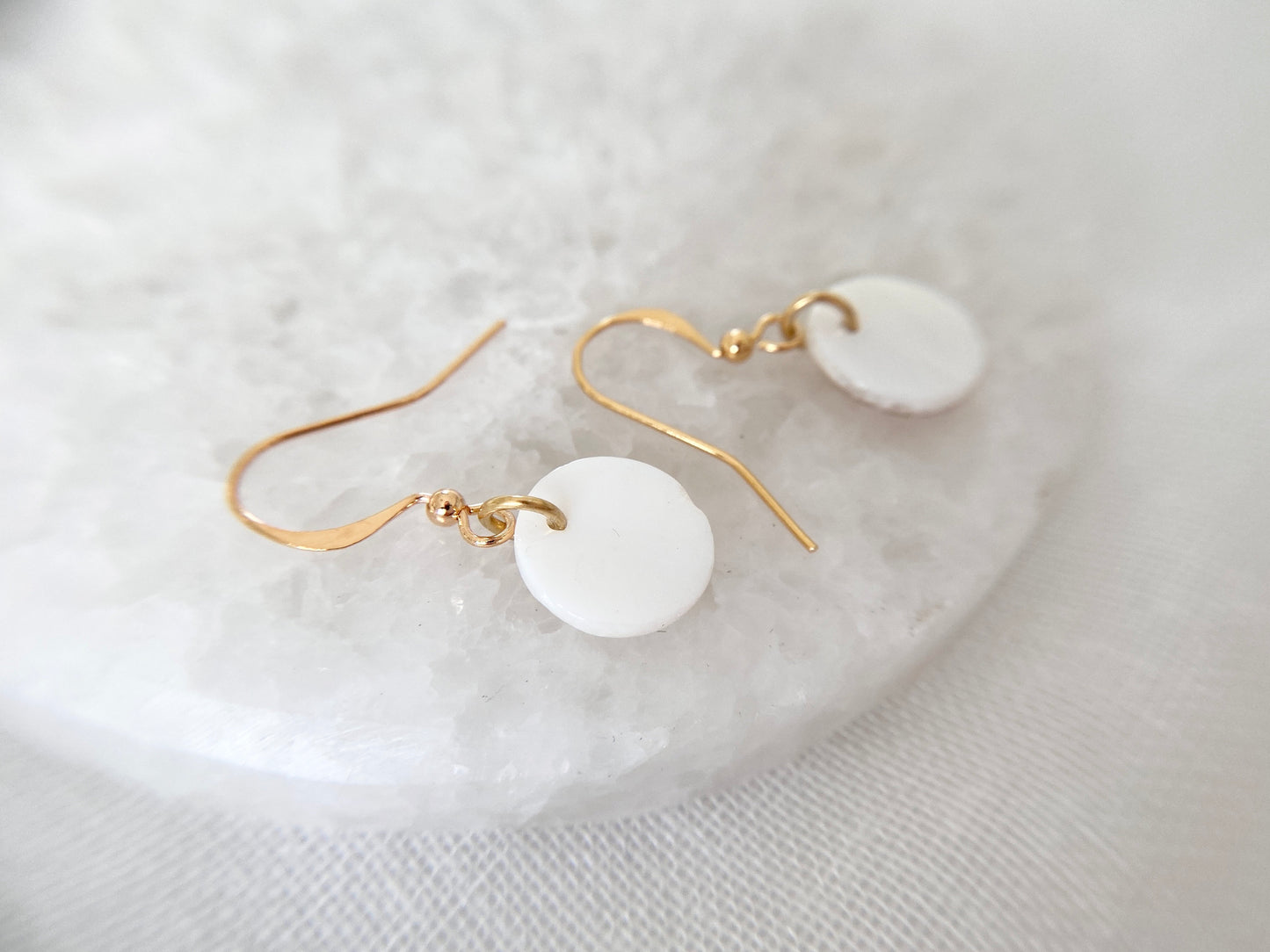 Gold Plated Mother of Pearl Disc Earrings