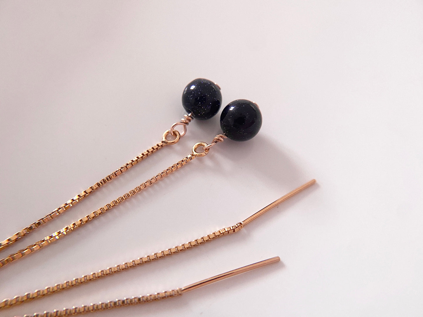 Gold Filled Blue Goldstone Threader Earrings