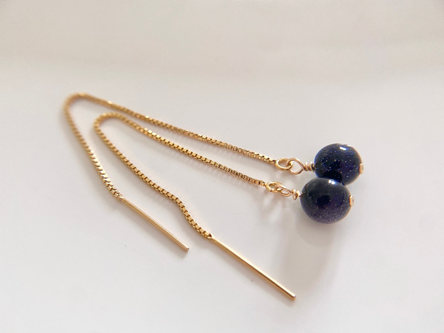 Gold Filled Blue Goldstone Threader Earrings