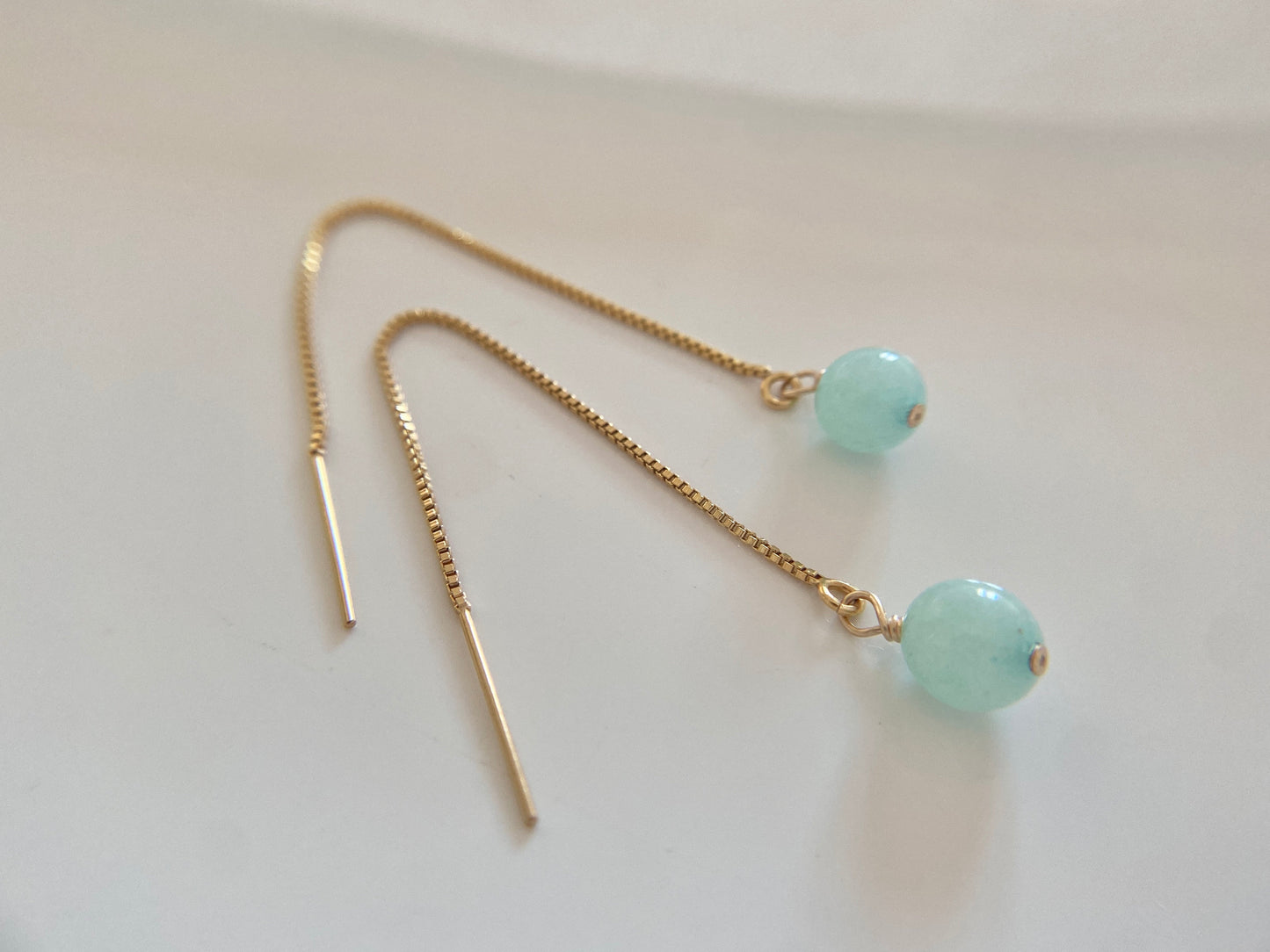 Gold jade gemstone threader earrings