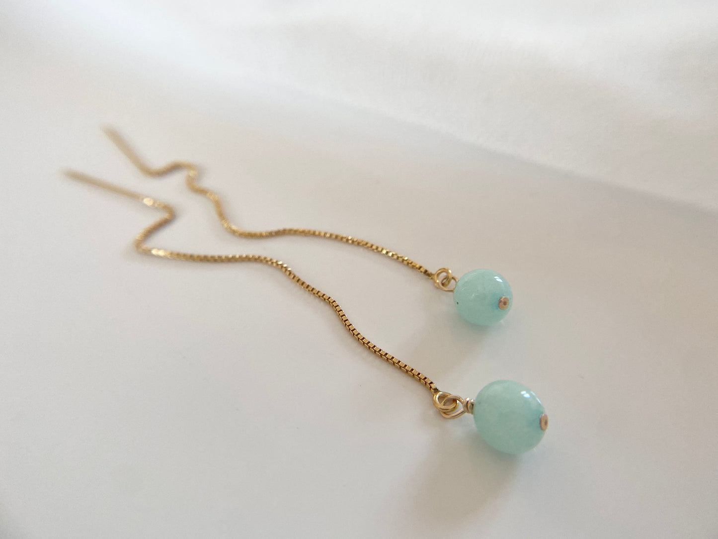 Gold Filled Jade Threader Earrings