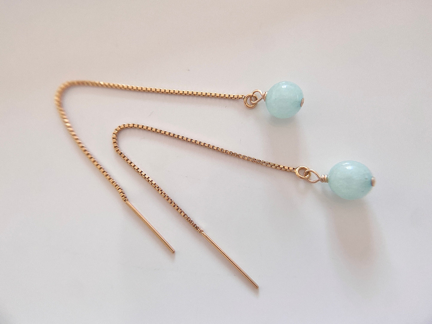 Gold Filled Jade Threader Earrings