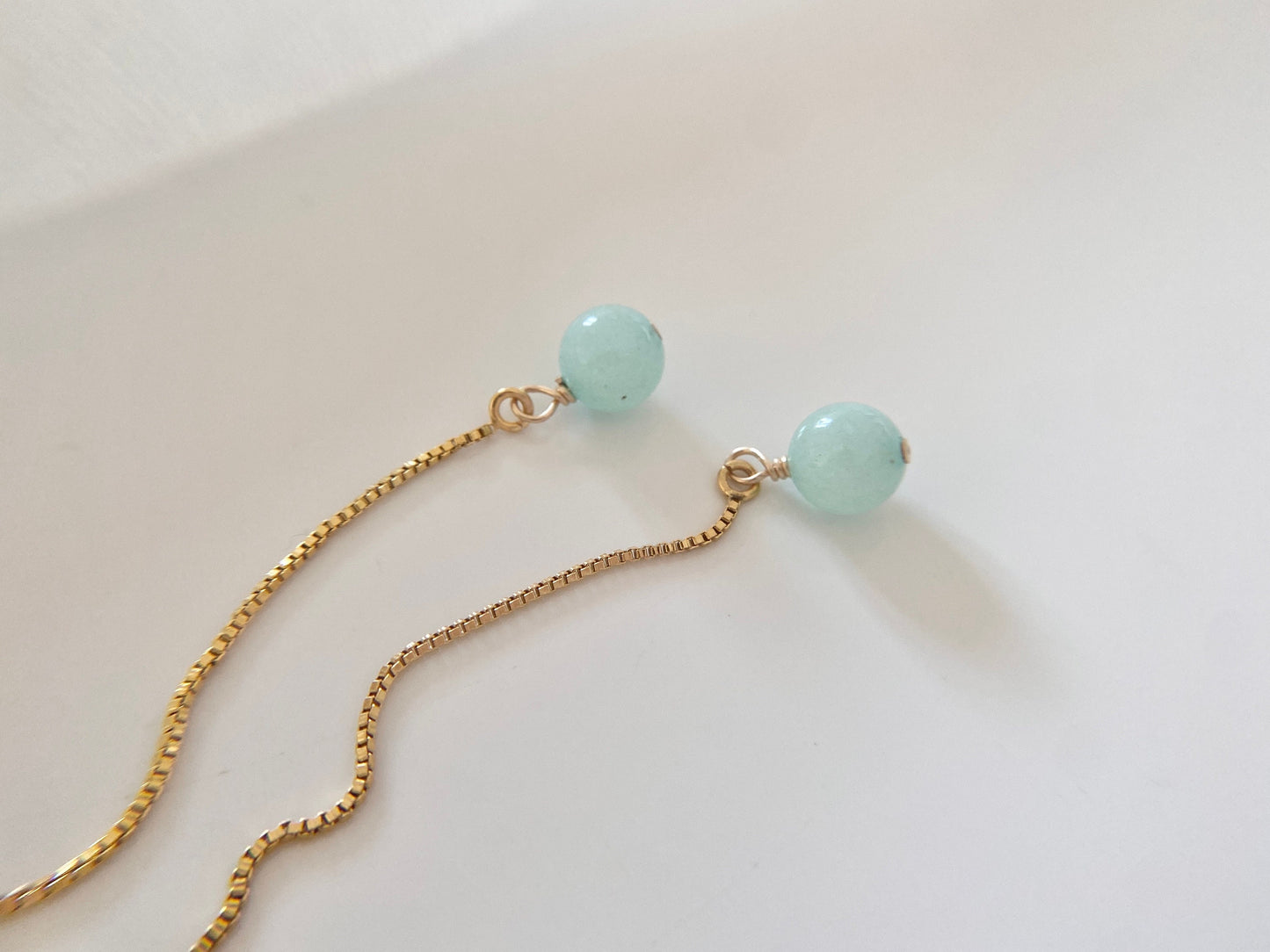 Gold Filled Jade Threader Earrings