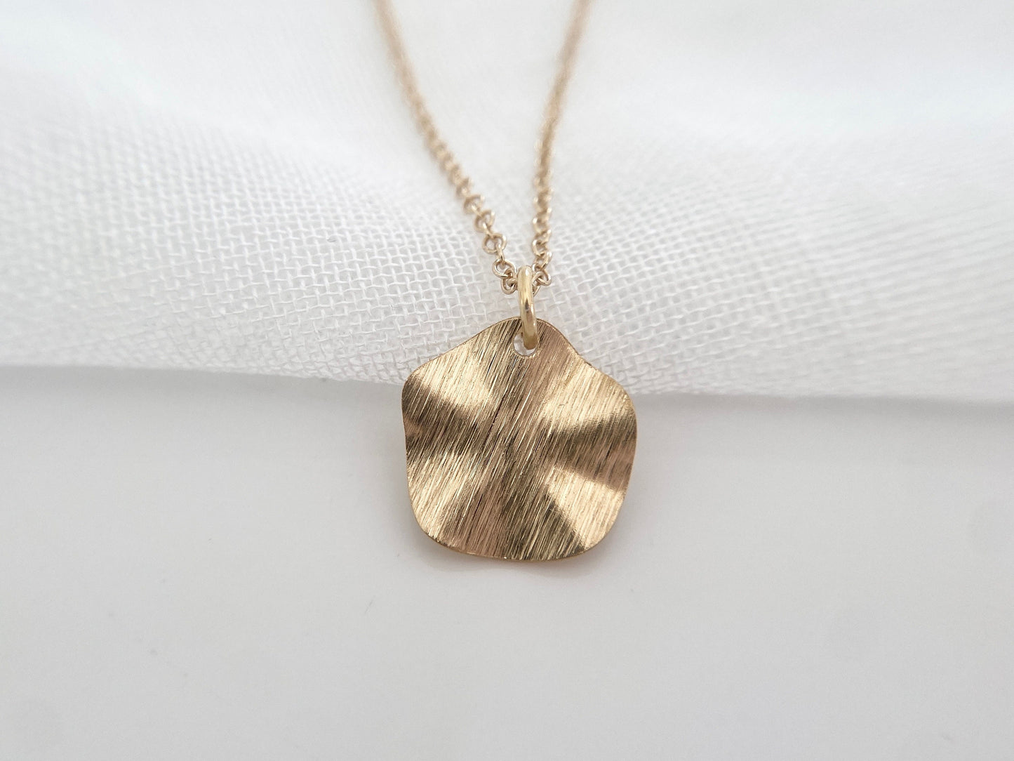 Gold Plated Wavy Disc Pendant Necklace