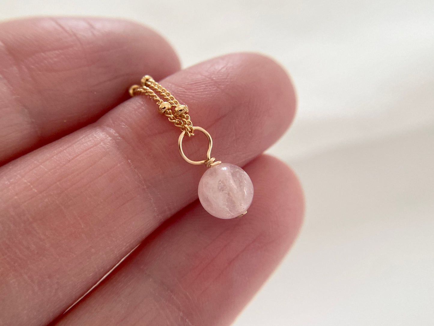 Gold Filled Rose Quartz Necklace on Satellite Chain
