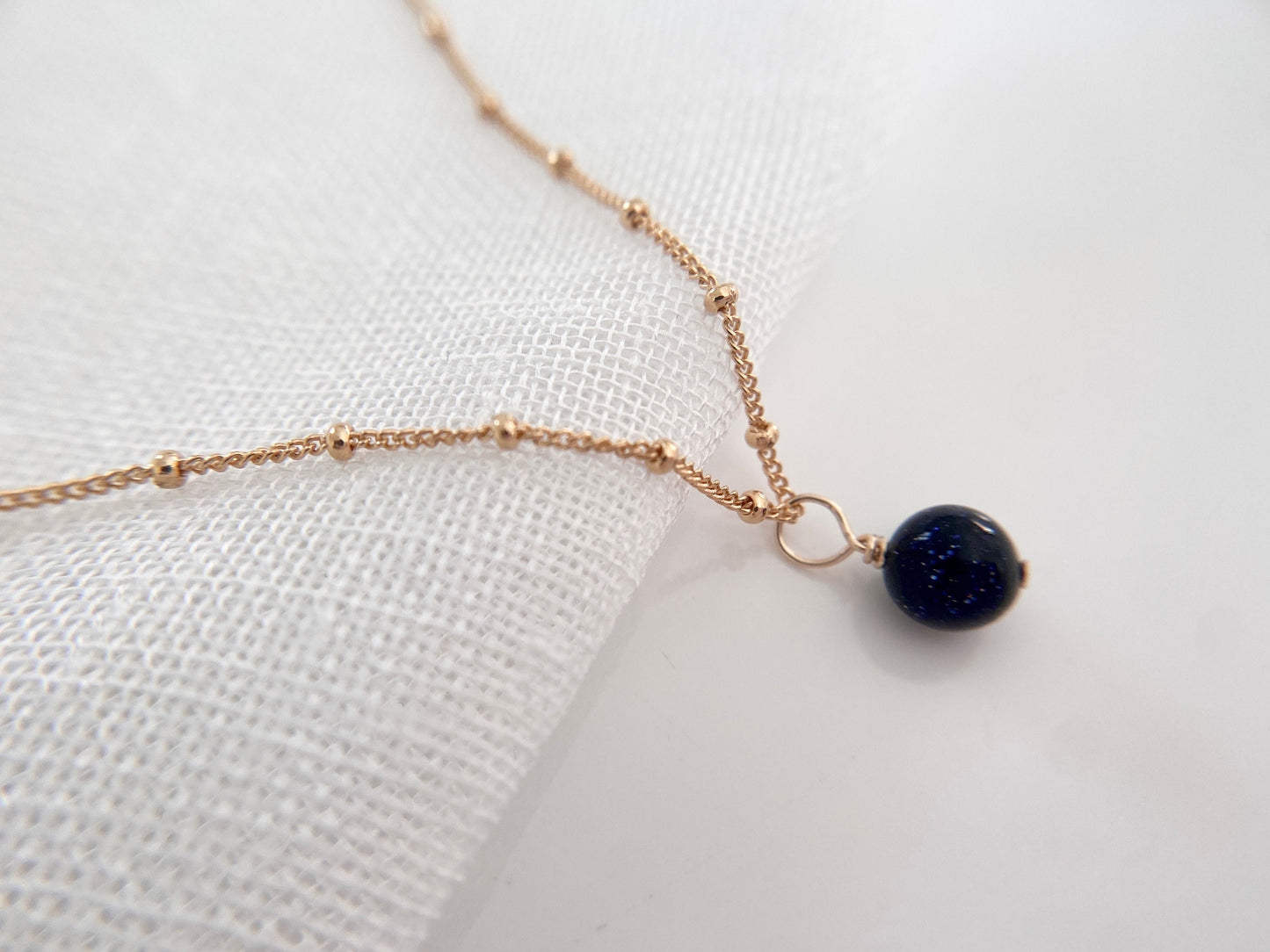 Gold Filled Blue Goldstone Necklace on Satellite Chain