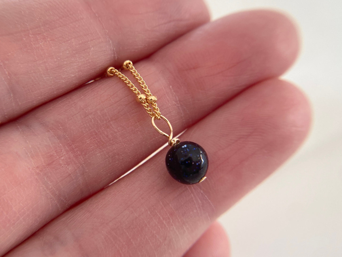 Gold Filled Blue Goldstone Necklace on Satellite Chain