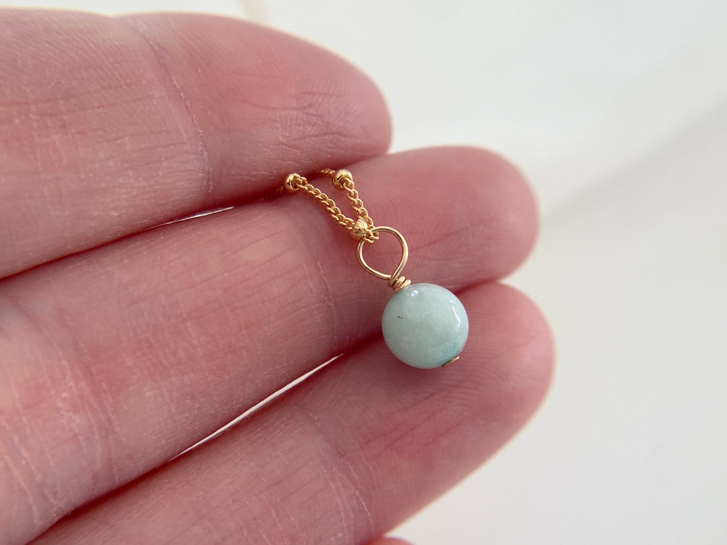 Gold Filled Jade Necklace on Satellite Chain