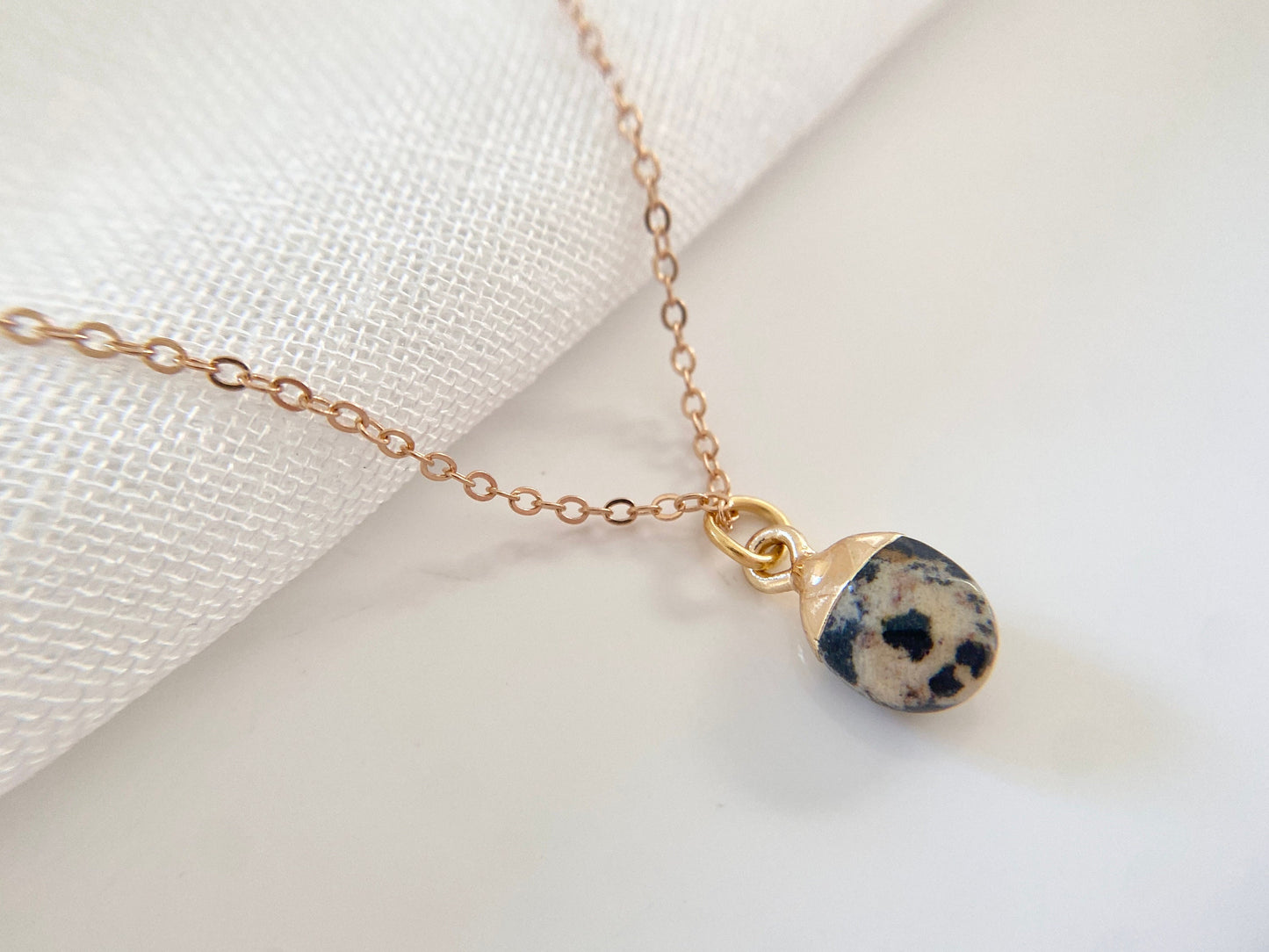 Gold Plated Dalmatian Jasper Pendant Necklace