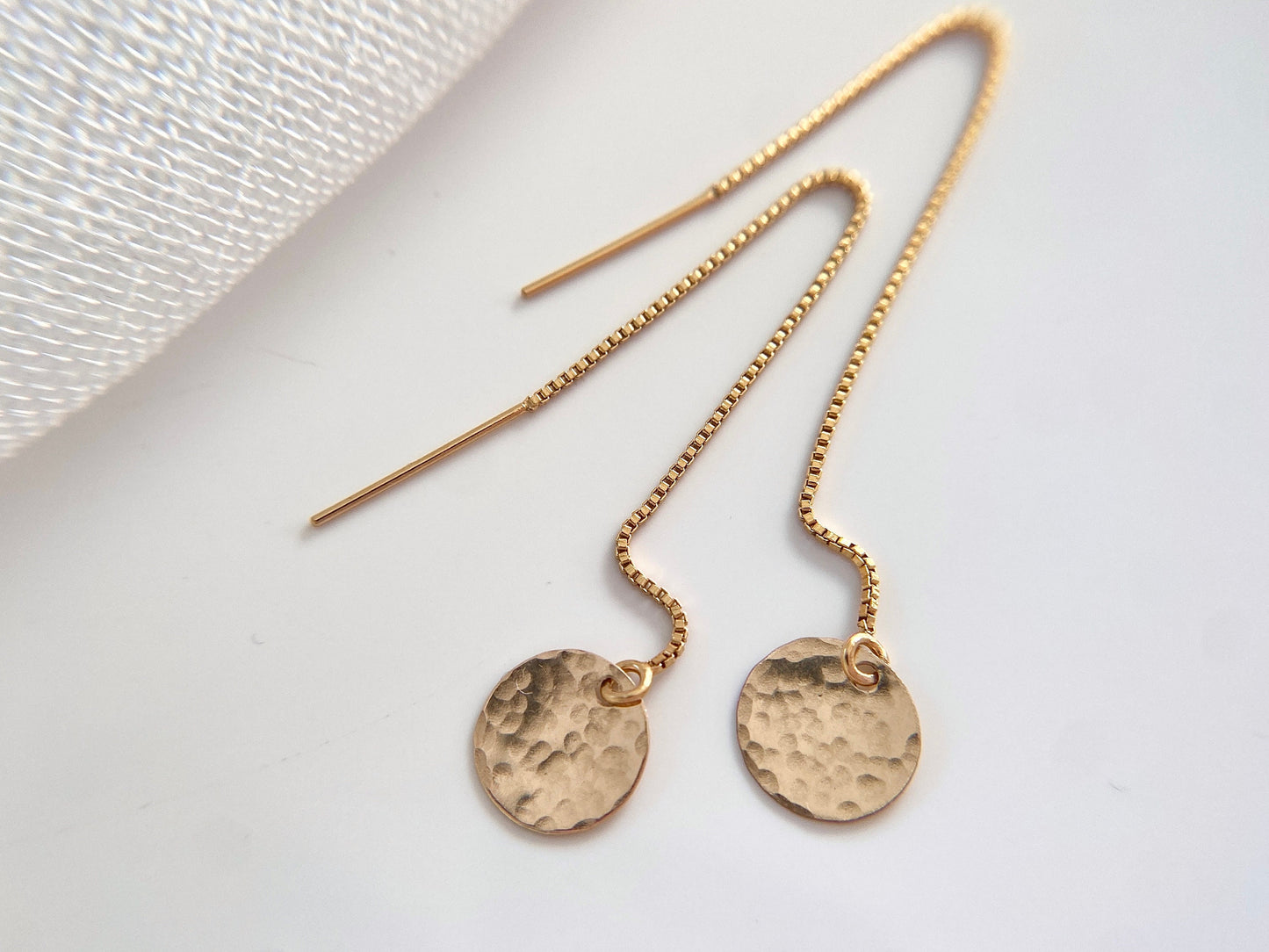 Gold Filled Textured Disc Threader Earrings