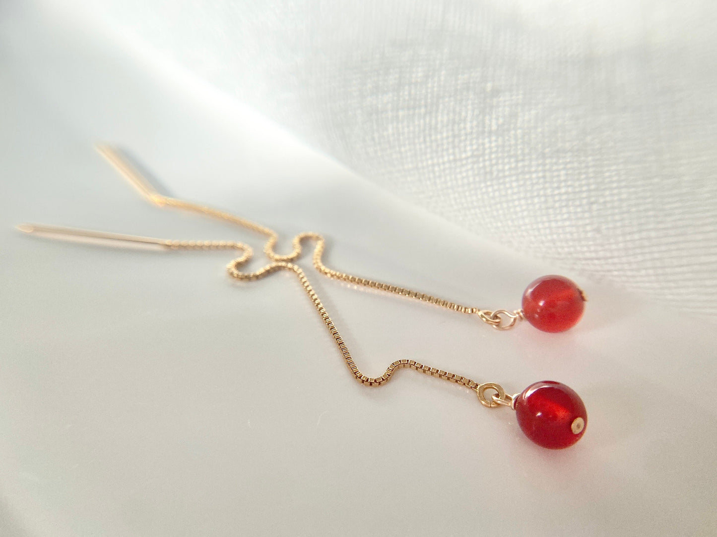 Gold Filled Carnelian Threader Earrings