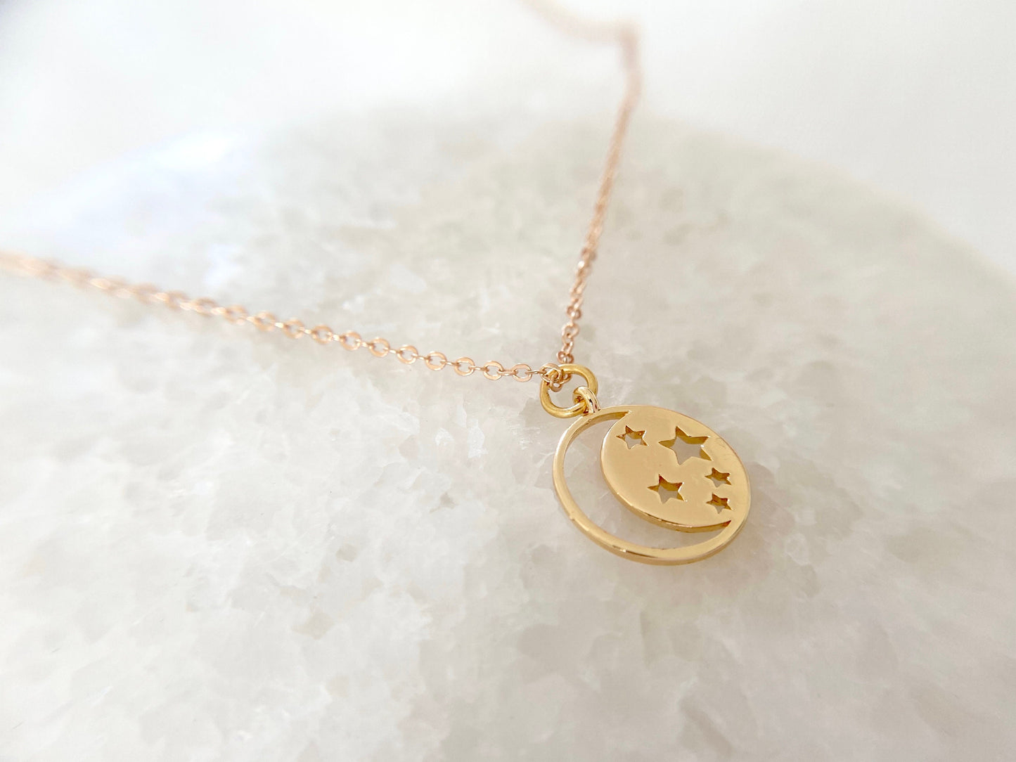Gold Plated Moon Star Pendant Necklace