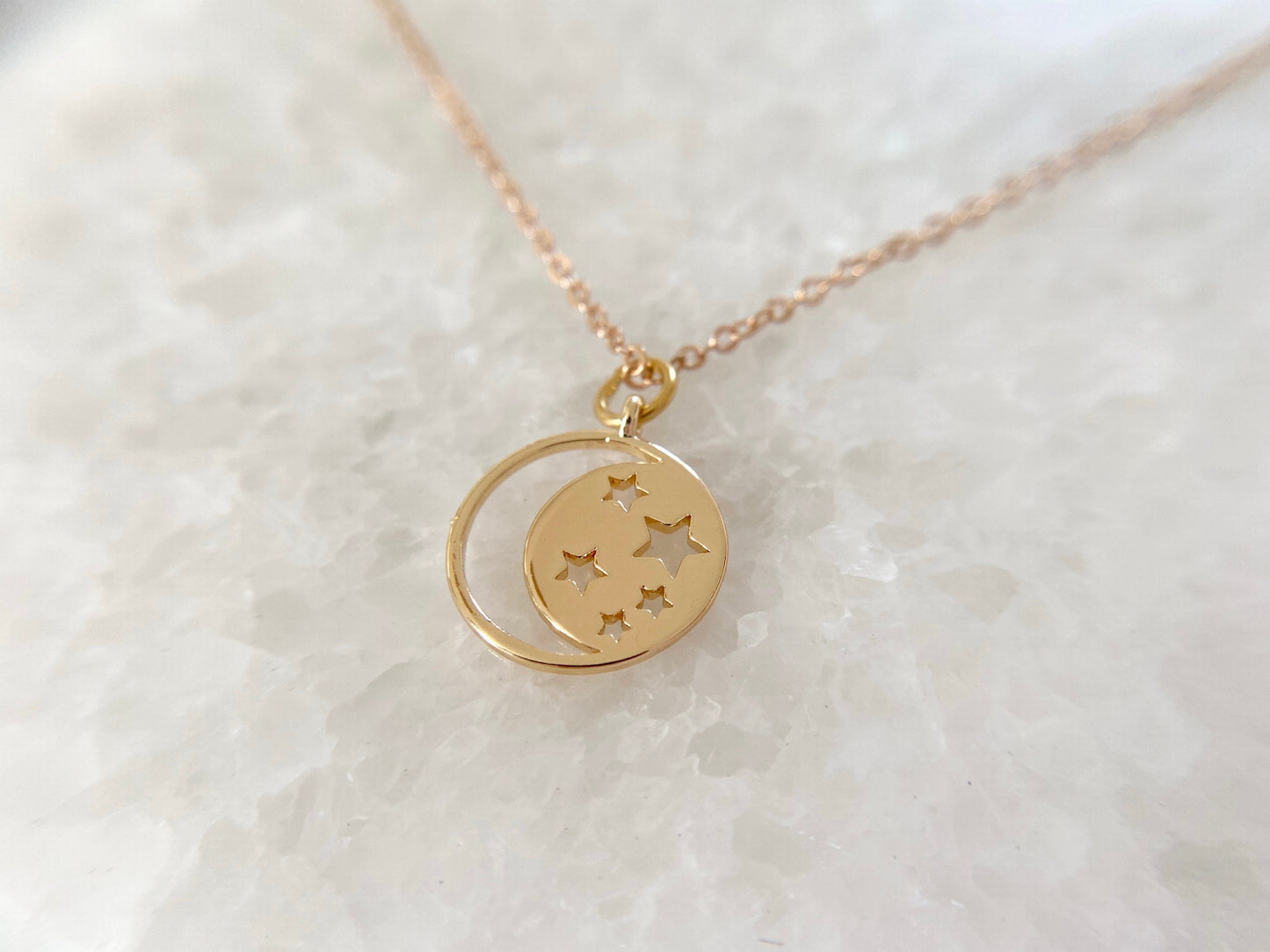 Gold Plated Moon Star Pendant Necklace
