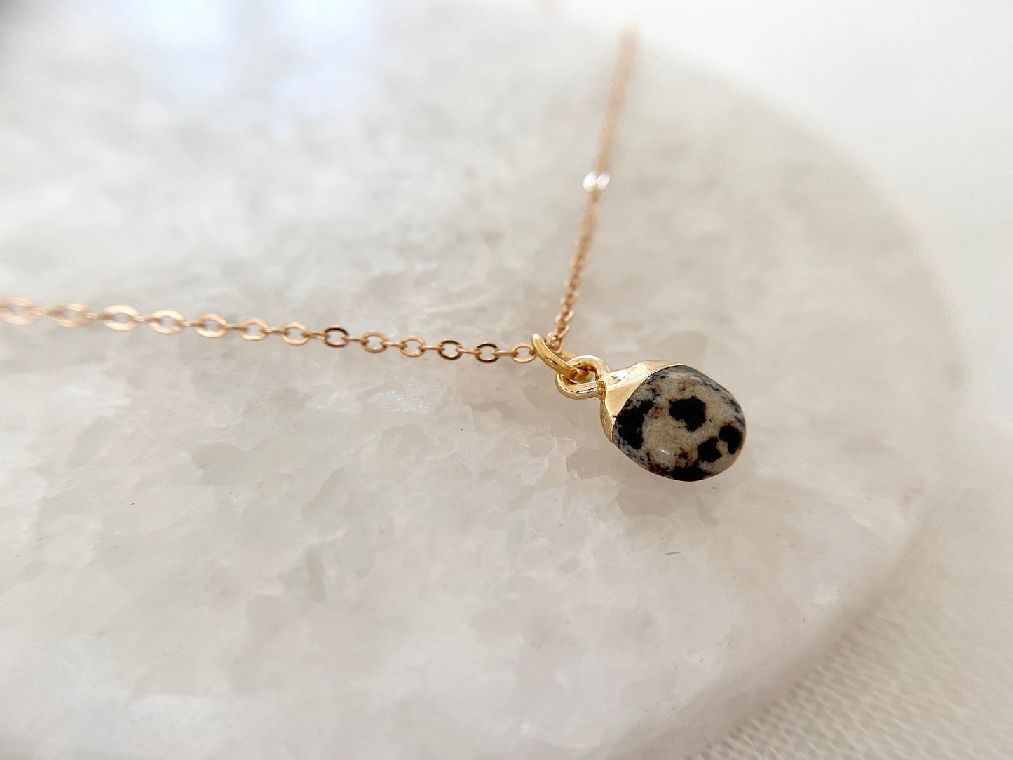 Gold Plated Dalmatian Jasper Oval Pendant Necklace