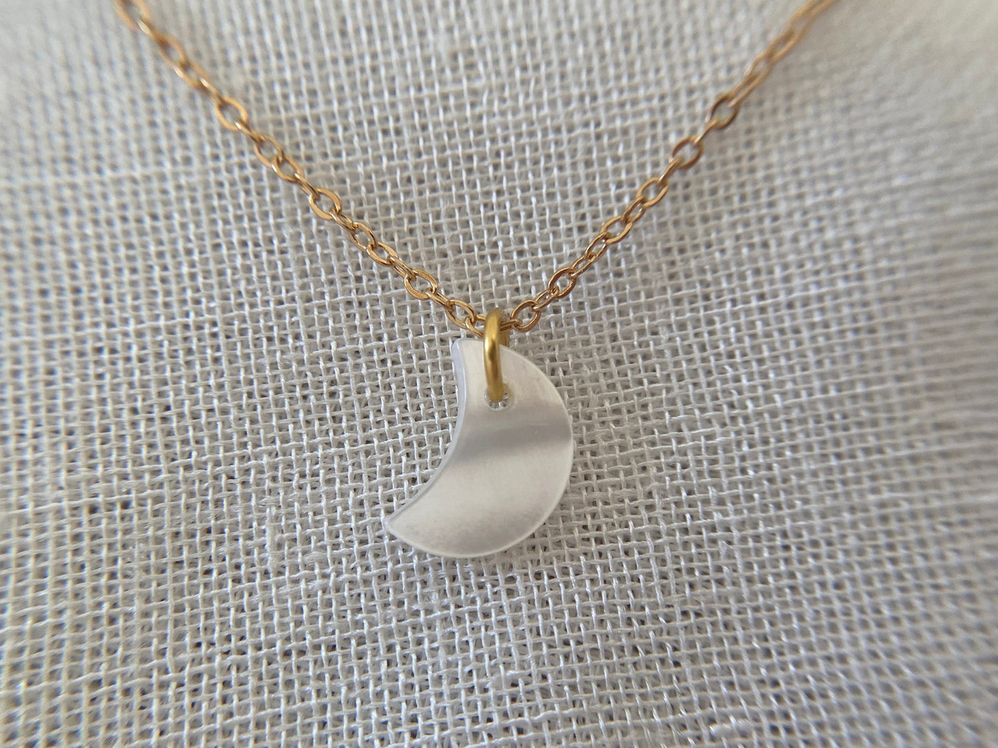 Gold Plated Mother of Pearl Moon Crescent Pendant Necklace