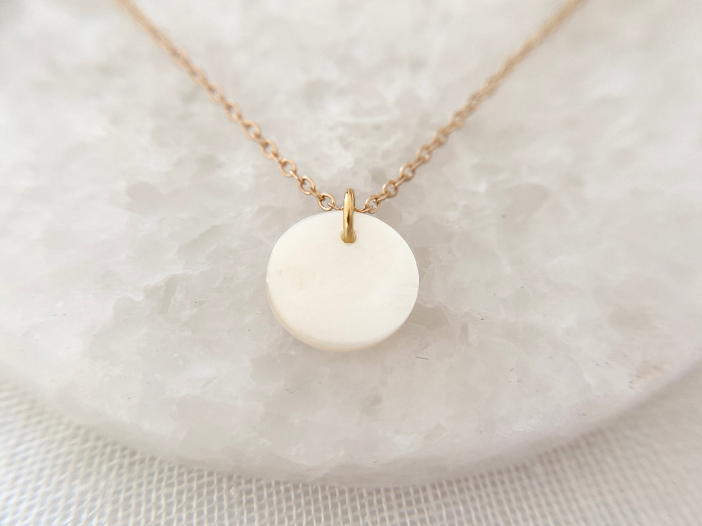 Gold Plated Mother of Pearl Disc Pendant Necklace