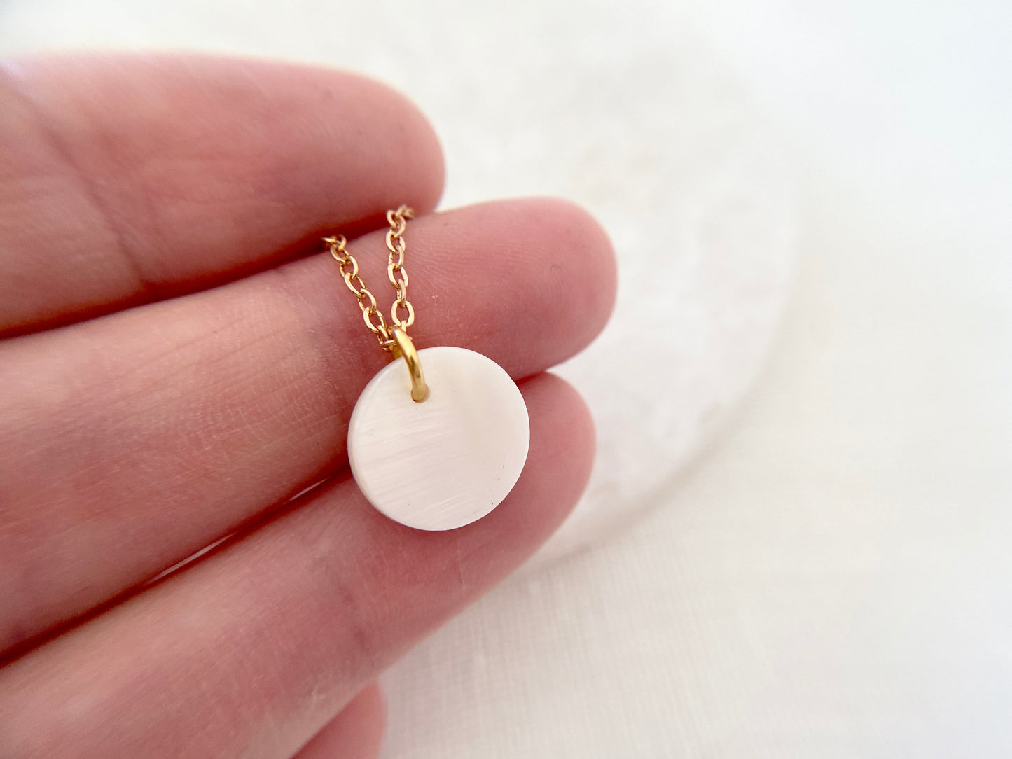 Gold Plated Mother of Pearl Disc Pendant Necklace