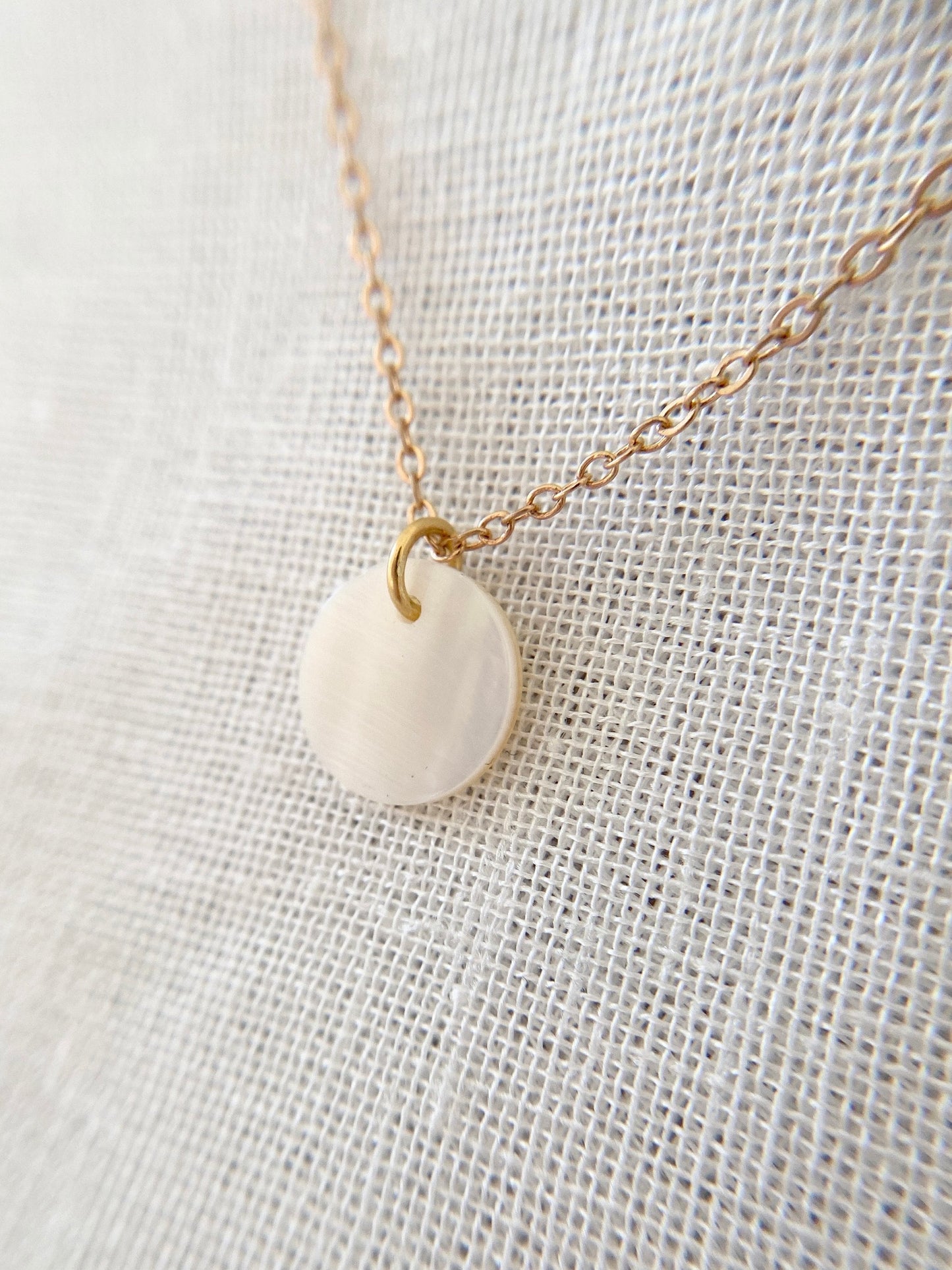 Gold Plated Mother of Pearl Disc Pendant Necklace