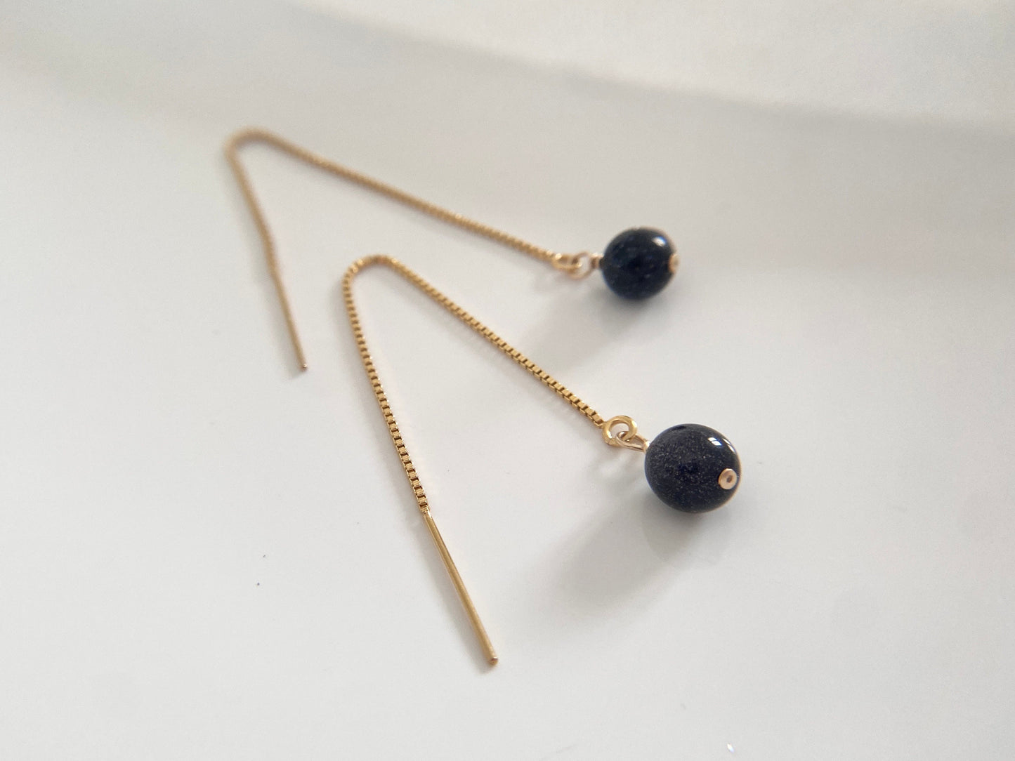 Gold Filled Blue Goldstone Threader Earrings