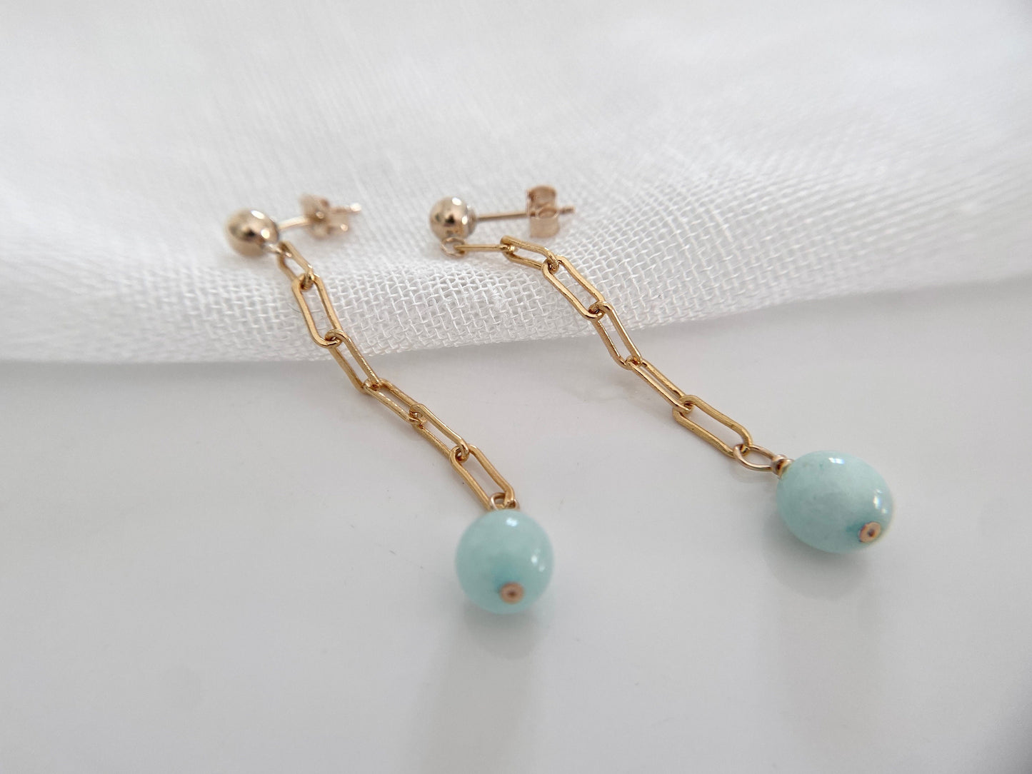 Gold Filled Long Drop Jade Earrings