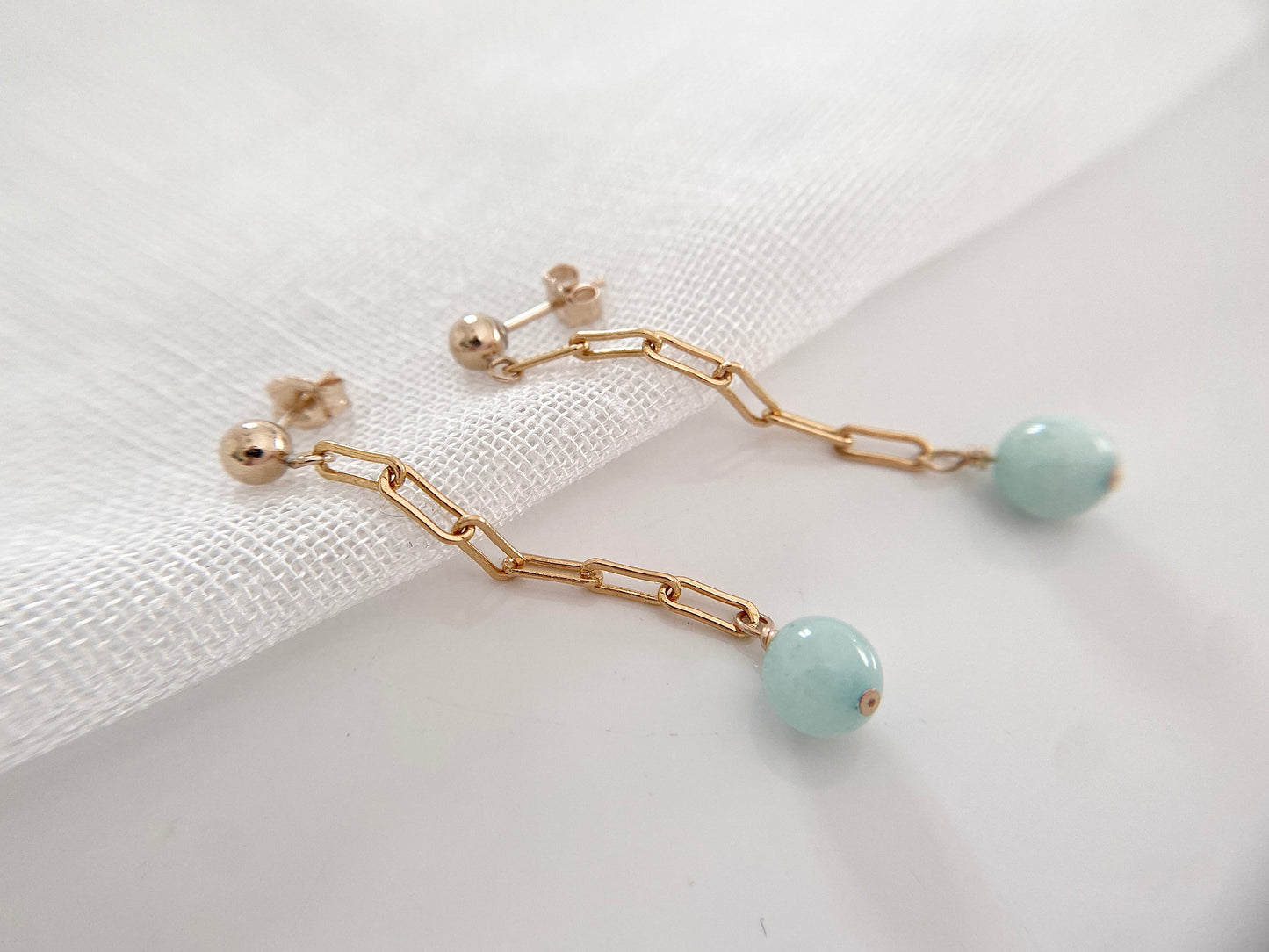 Gold filled long drop jade earrings gemstone