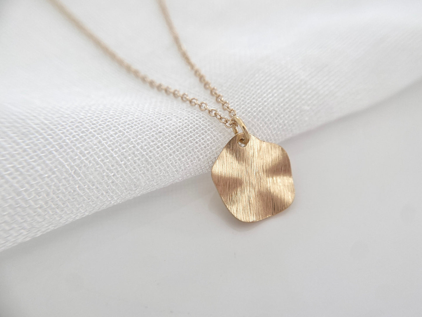 Gold Wavy Disc Pendant Necklace