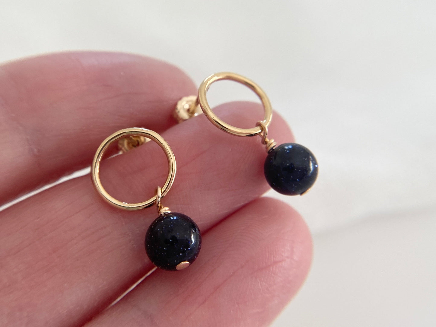 Gold Filled Blue Goldstone Earrings
