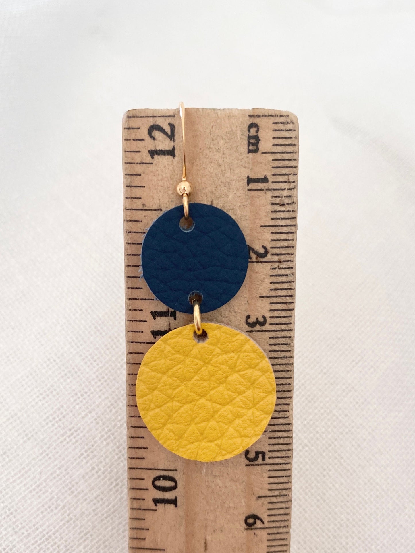 Blue & Ochre Handmade Leather Statement Earrings