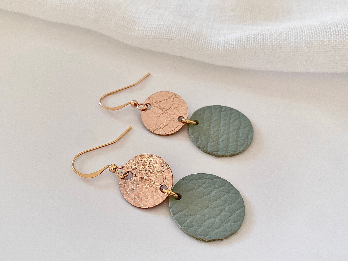 Rose Gold & Green Leather Handmade Statement Earrings