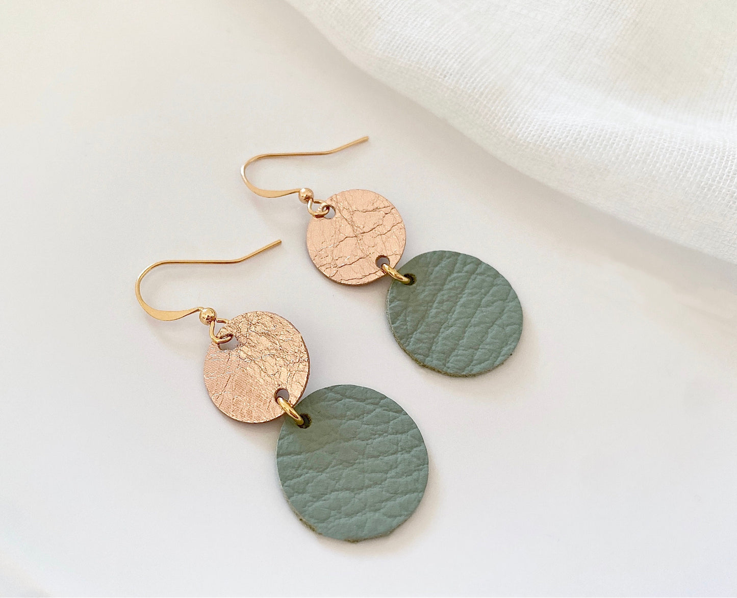 Rose Gold & Green Leather Handmade Statement Earrings