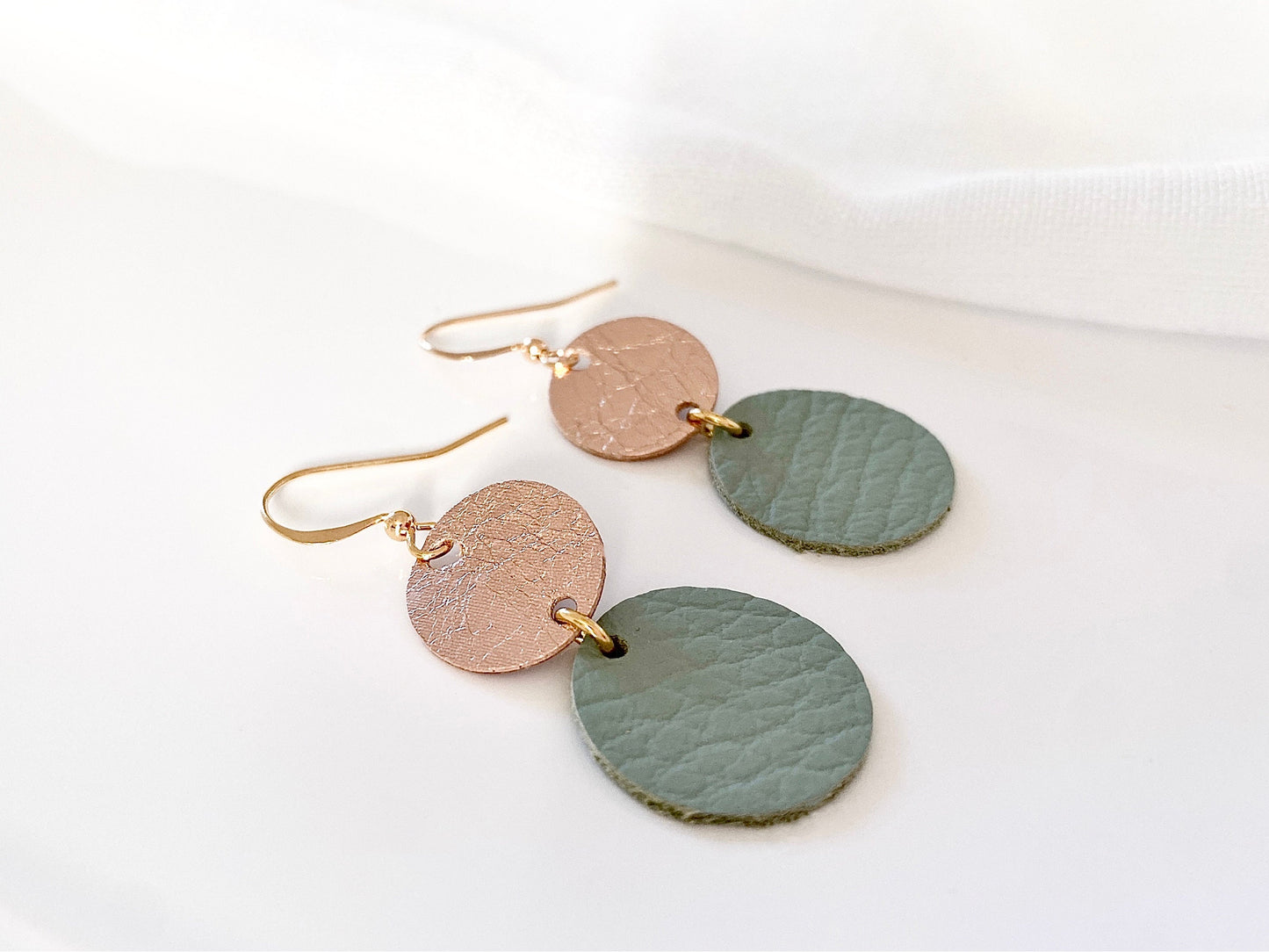 Rose Gold & Blue Handmade Leather Statement Earrings