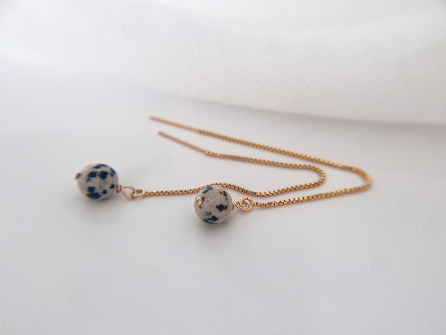 Gold Filled Dalmatian Jasper Threader Earrings